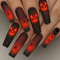 Ongles à presser carrés Halloween, motif dégradé noir et rouge, visage de fantôme, citrouille, araignée, 24 pièces, logo personnalisable, tendance