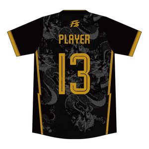 เสื้อฟุตบอลสั่งทำขายส่ง ลายมังกรจีนสีเหลืองดำ แบบซับลิเมชั่น - Product Image 3