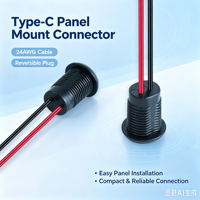 Connecteur femelle Type-C à montage sur panneau LN-006 avec câble fileté Type-C rouge et noir 24AWG pour la charge d'équipements