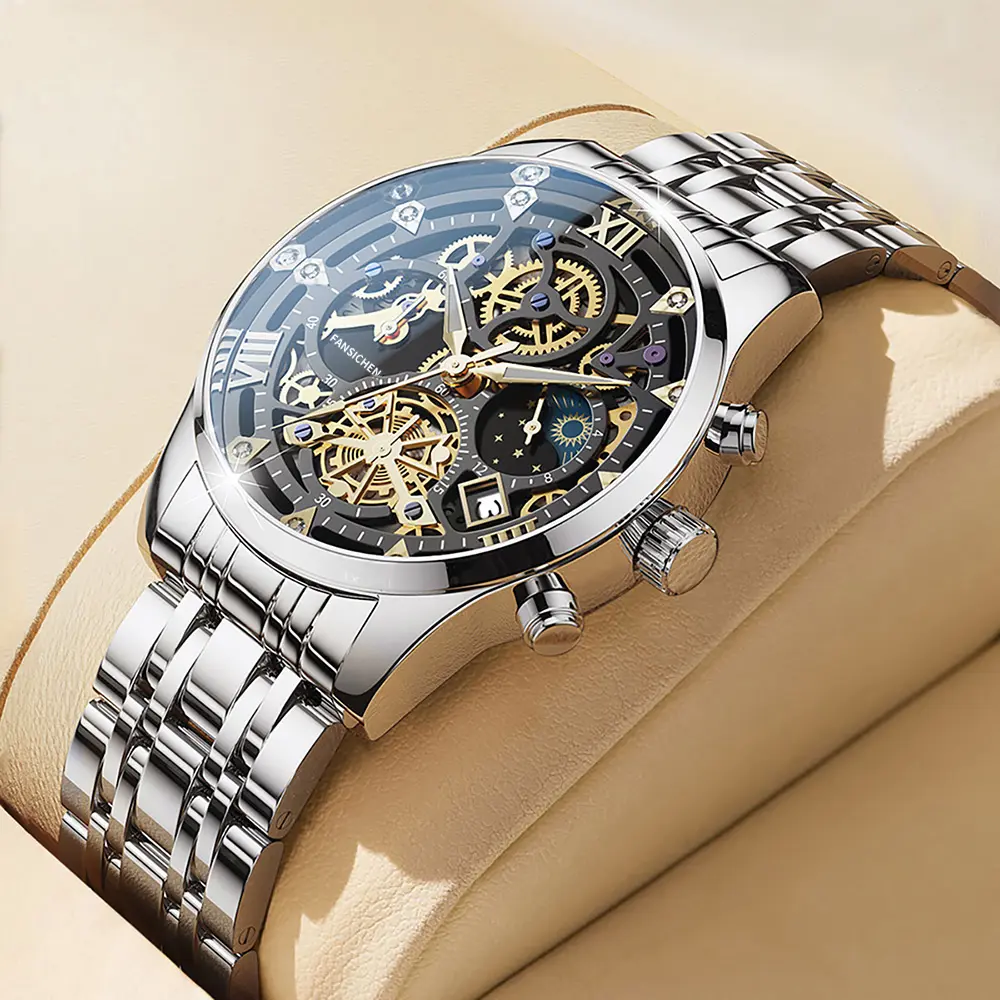 Di lusso di design di alta qualità Sun luna Star orologio da uomo impermeabile orologi al quarzo analogico orologio da uomo per gli uomini