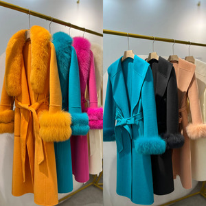 Abbigliamento donna lusso Cashmere cappotto <span class=keywords><strong>in</strong></span> lana con collo di pelliccia di volpe di lusso da donna <span class=keywords><strong>inverno</strong></span> lunghi cappotti invernali - Product Image 3