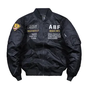 Blouson bombardier à la mode coupe ajustée pour hommes avec col rond imprimé de lettres et poche décontractée style baseball universitaire