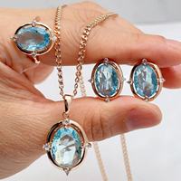 Vente en gros de bijoux de mariage plaqués or délicats, ensemble de boucles d'oreilles, bague et collier pour femmes, cadeaux