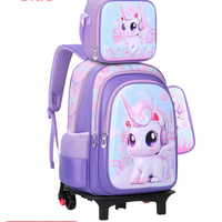 Sac à dos à roulettes pour école primaire, style cuir, en nylon imperméable, motif dessin animé, lot de 3 pièces, vente chaude