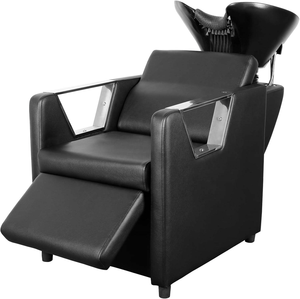 Sillón de Peluquería de Cuero PU Negro con Lavacabezas y Lavabo, Estación Moderna para Lavado de Cabello - Product Image 1