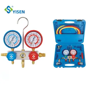 Ekonomis AC Manifold Gauge untuk R134a dengan Kuning Merah Biru Pengisian Selang