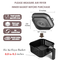 Lot de paniers de cuisson carrés réutilisables en silicone pliables de 8 pouces, compatibles lave-vaisselle, pour friteuse à air, avec canaux de circulation d'air surélevés