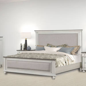 Ensemble de meubles de chambre à coucher avec lit rembourré, commode et table de chevet avec miroir - Product Image 1