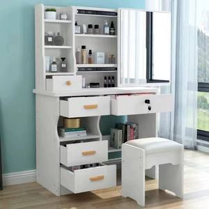 Meuble de maison, coiffeuse au design simple avec petit tabouret, coiffeuse de maquillage bon marché, <span class=keywords><strong>commode</strong></span> <span class=keywords><strong>blanche</strong></span> pour chambre à coucher avec miroir pour filles - Product Image 2