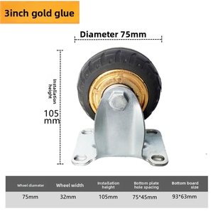 <strong>3</strong>-inch Lightweight Swivel Casters with <strong>Rubber</strong> <strong>Wheel</strong> Lock and Golden Swivel Casters with Lock - Product Image 2