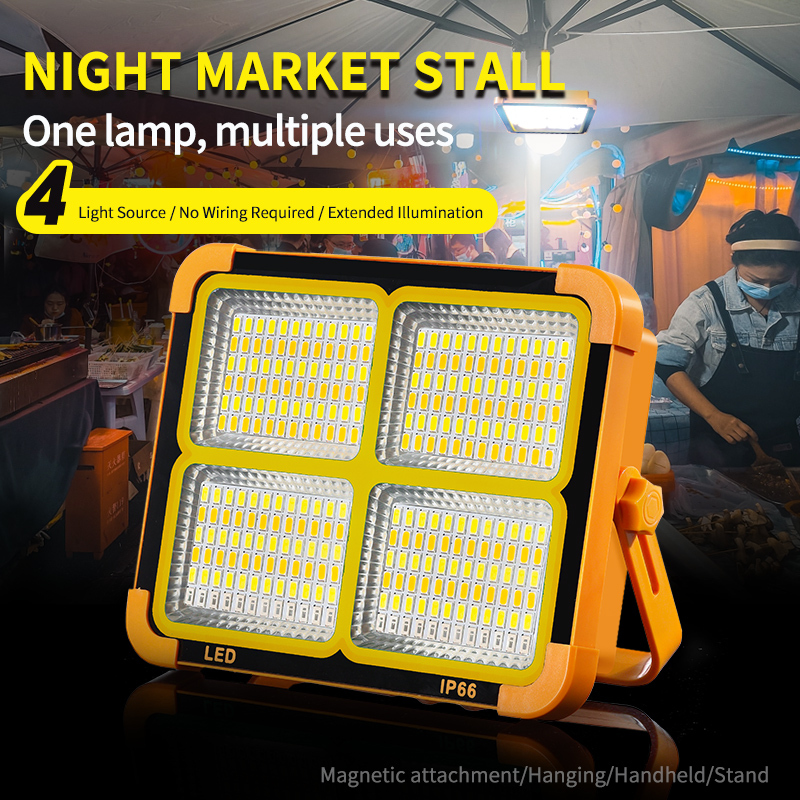 Super Bright ABS Work Lamp Portable Solar LED Floodlight High Power IP65 Rated Rechargeable Camping Light for Garden Outdoor