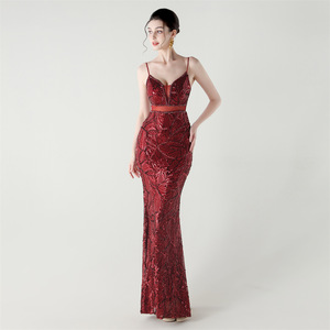 Nuovo Stile 2025 Abito da Sera a Sirena per Red Carpet 33373 #   Abito da festa in chiffon lungo fino al pavimento con paillettes, schiena in rete trasparente e spalline incrociate. - Product Image 5