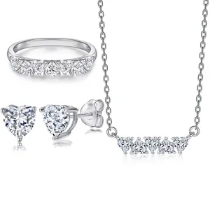 Set Perhiasan Sederhana Mode Perhiasan Berlian Halus Halo S925 Perak Murni Batu Warna Klasik Set Perhiasan