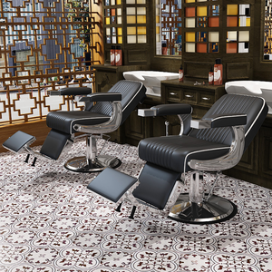 Silla de Barbería en Oferta, Silla de Peluquería Negra, Muebles de Salón, Silla de Barbería Sherman con Reposacabezas Empotrado para Hombres - Product Image 4