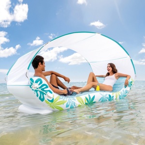 PVC Inflatable Tropical <b>Lounge</b> with Detachable Canopy 88*59*65 Inch with 2 Built-in Cup Holders and 2 Ropes for Beach <b>Pool</b> Fun - Product Image 3