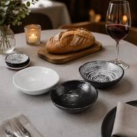Ensemble d'assiettes ovales classiques en porcelaine fine noire et blanche, pour la maison, la cuisine, passe au micro-ondes et au lave-vaisselle, empilables, pour hôtel
