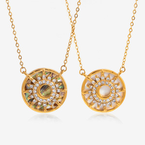 สร้อยคอจี้พระอาทิตย์เปลือกหอยอะบาโลนไรน์สโตนโทนสีทองรูปดาวสำหรับผู้หญิงของขวัญเครื่องประดับ - Product Image 1