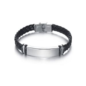 Wholesale Handmade Custom Twisted Braided Leather Bracelet Punk Style Stainless Steel Engraved LOGO <b>Bangles</b> for <b>Men</b> Women Gift - Product Image 2