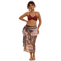 Ensemble bikini 3 pièces côtelé pour femmes grandes tailles, bandeau et taille haute, avec paréo de plage, style bohème pour les vacances, Nouveauté 2027