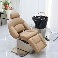 Kit de fauteuil de coiffure de luxe avec bac à shampoing électrique et base en acier inoxydable argenté pour salon