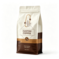 Sacs à café personnalisés à fond plat avec valve et fermeture éclair 250g 500g 1kg en papier kraft et feuille d'aluminium, pochette refermable à fond stable