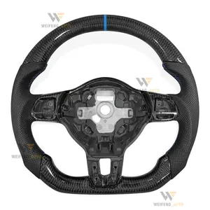 Carbon Fiber Sport Steering Wheel Bare Wheel Fit Golf Bora Lamando Magotan LAVIDA R-line Steering Wheel Blue Ontop Line