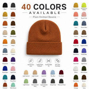 Gorros de Invierno Personalizados con Logotipo Bordado en 3D, de Acrílico de Alta Calidad, con Puño, Unisex, Ajustables, de Color Sólido, Cálidos, al por Mayor - Product Image 1