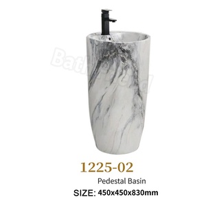 Ensemble de salle de bain en céramique imprimée effet marbre avec décor bord doré, <span class=keywords><strong>WC</strong></span> <span class=keywords><strong>suspendu</strong></span>, lavabo sur colonne intégré - Product Image 6
