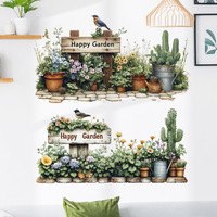 Autocollant mural amovible en aquarelle pour jardin, fleurs en pot, cactus, autocollant mural en vinyle résistant aux UV, imperméable, décoration intérieure