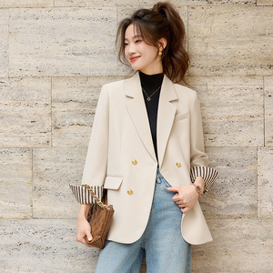 Women's Blazer Brown Solid Color Loose Fit Anti-Wrinkle Pocket Design Autumn 2025 Style - Product Image 3