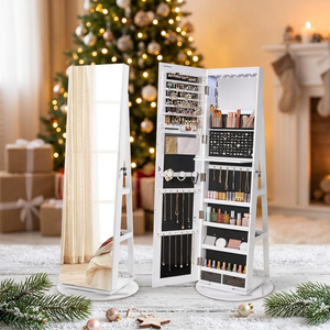Organizador de Almacenamiento de Joyas con Marco de Plástico Moderno para el Hogar, Espejo de Maquillaje con Iluminación Blanca para Guardar Decoraciones Navideñas - Product Image 1