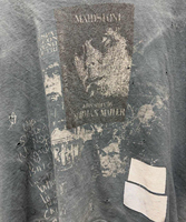 T-shirt Homme TOPSHOW en Coton Délavé Style Rétro Urbain avec Trous et Imprimé Lettres, Coupe Oversize, Idéal Été