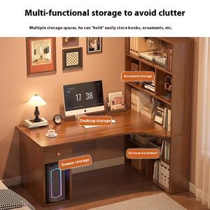 مكتب خشبي بتصميم عصري قابل للتخصيص على شكل حرف L مع رف كتب وأرفف تخزين متين للمنزل والمكتب - Product Image 4