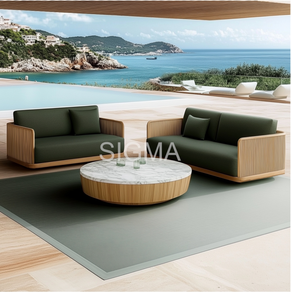 Waterproof  Teak Wood Outdoor Garden Sofa Set Leisure Style Rope Sofa Set for Hotel and Park