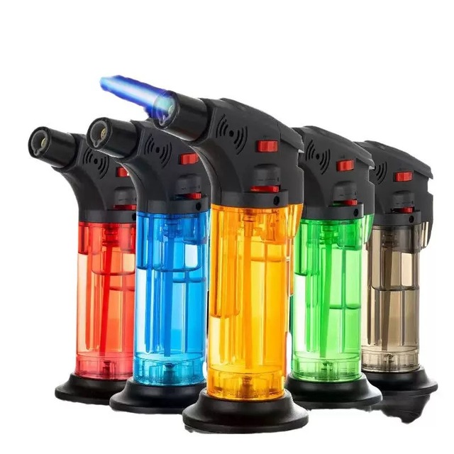 Hot Sale Portable Windproof Slant Torch Lighter Refillable Gas Lighter for Cigar Kitchen BBQ Multicolor