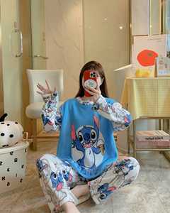 Ensemble de pyjamas pour femmes, automne-hiver, mignon, dessin animé, vêtements décontractés pour la maison, col rond, vêtements de nuit, motif uni, pyjama - Product Image 3