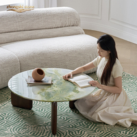 Tables basses de salon rondes minimalistes en marbre vert glacier, design traditionnel, durables et au design libre