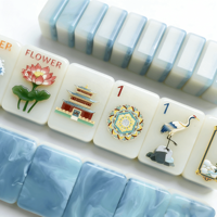 2026 Tuiles de Mahjong Américaines Personnalisées Bleu Clair à Rayures, Motif Heron et Lotus Blanc, 1,42 Pouces, 2 Couches, Ensemble Complet