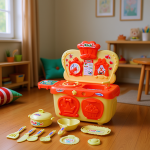 Ensemble de cuisine pour enfants avec ustensiles et vaisselle, jouet de jeu de rôle, emballé en filet - Product Image 3