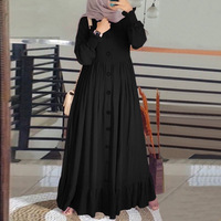 Nouveau printemps et automne nouveau coton musulman et chanvre Art rétro décontracté taille ample col rond robe à volants