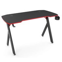 Table de jeu Wquantum, style course automobile, design e-sport, bureau gamer en forme de Y avec cadre métallique et surface en bois, porte-gobelet