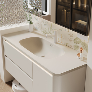 ตู้ห้องน้ำไม้เนื้อแข็งสไตล์ฝรั่งเศสพร้อมอ่างล้างหน้าแบบรวมในตัว - Product Image 4