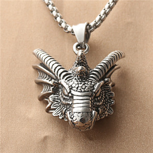 Dragon Pendant Necklace Stainless Steel Men's Animal <b>Head</b> Charm Retro <b>Style</b> 190175 - Product Image 1