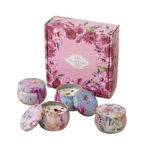 ชุดของขวัญเทียนหอมอโรมาเธอราพีจากขี้ผึ้งถั่วเหลือง 4 ชิ้น พร้อมดอกไม้แห้ง บรรจุในกระป๋องโลหะทำมือ ปลอดสารพิษ สำหรับวันแม่ - Product Image 4