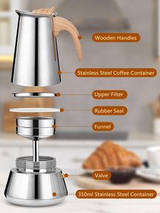 Stainless Steel Moka Pot <b>Stove</b> <b>Top</b> <b>Coffee</b> <b>Maker</b> with Wooden Look Handle - Product Image 4