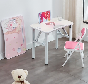 Ensemble Chaise et Table d'Étude Pliables en Bois Moderne Tendance pour Enfants, Portable et Compact, Idéal pour l'Apprentissage à Domicile et les Activités Extérieures - Product Image 1