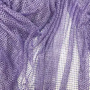 Violet Lilac Berlian Imitasi Mesh Merenggang Kristal Berlian Imitasi Kain Renda Berlian