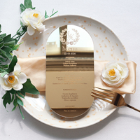 Exquisito Menú Ovalado de Acrílico Dorado con Espejo, Tarjeta de Menú Personalizada con Grabado Láser, Monograma, Texto, Decoración de Mesa para Banquete de Boda