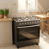 Cuisinière à gaz en acier inoxydable LUOQI à 6 brûleurs avec four, cuisinière à gaz autoportante noire pour la cuisine à domicile