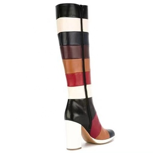 Mixed Print New Model <b>Heels</b> Shoes Boots Gradient Color Fashion Women's Knee High Boots <b>Round</b> <b>Toe</b> Zip Big Size 46 - Product Image 6